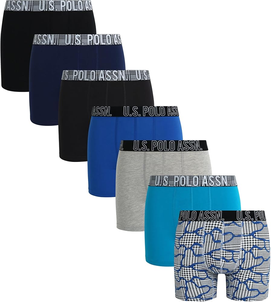 U.S. Polo Assn. Men's Underwear - Casual Stretch Boxer Briefs (7 Pack), Size Medium, PhantomPrintCaribbean SeaMedieval Blue