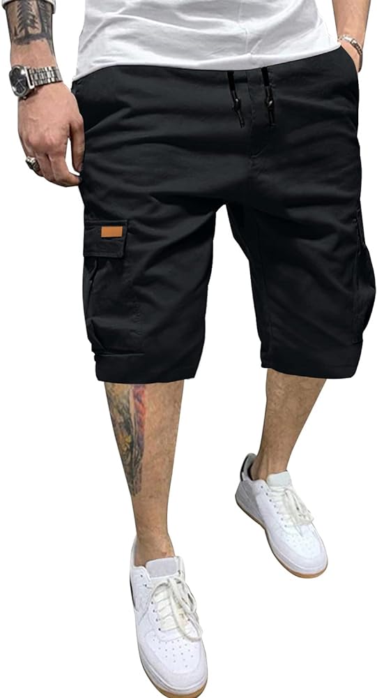 JMIERR Mens Casual Twill Cargo Shorts Cotton Drawstring Classic Cargo Stretch Short with 6 Pockets