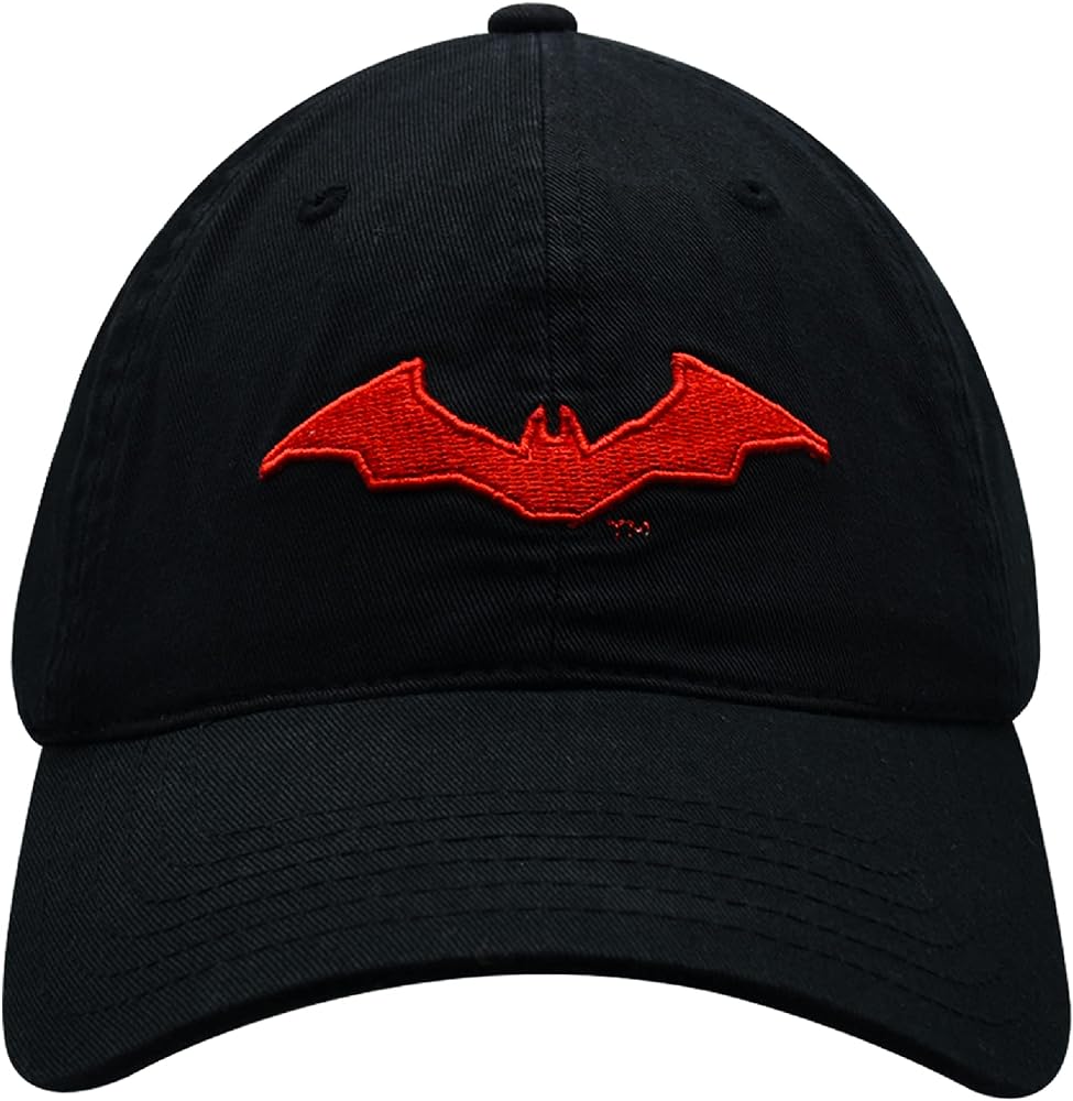 DC Comics The Batman Dad Hat, Embroidered Logo Adult Baseball Cap with Flat Brim, Black, One Size