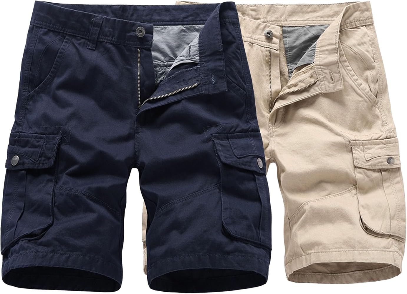 2 Pack Men's Lightweight Multi-Pocket Cargo Shorts Summer Casual Hiking Shorts Fashion Loose Athletic Short Pants