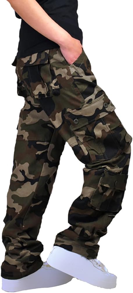 Muscularfit Baggy Cargo Pants for Men 2023 Casual Loose Multi Pockets Camouflage Trouser Lounge Buckle Zipper Camo Sweatpants