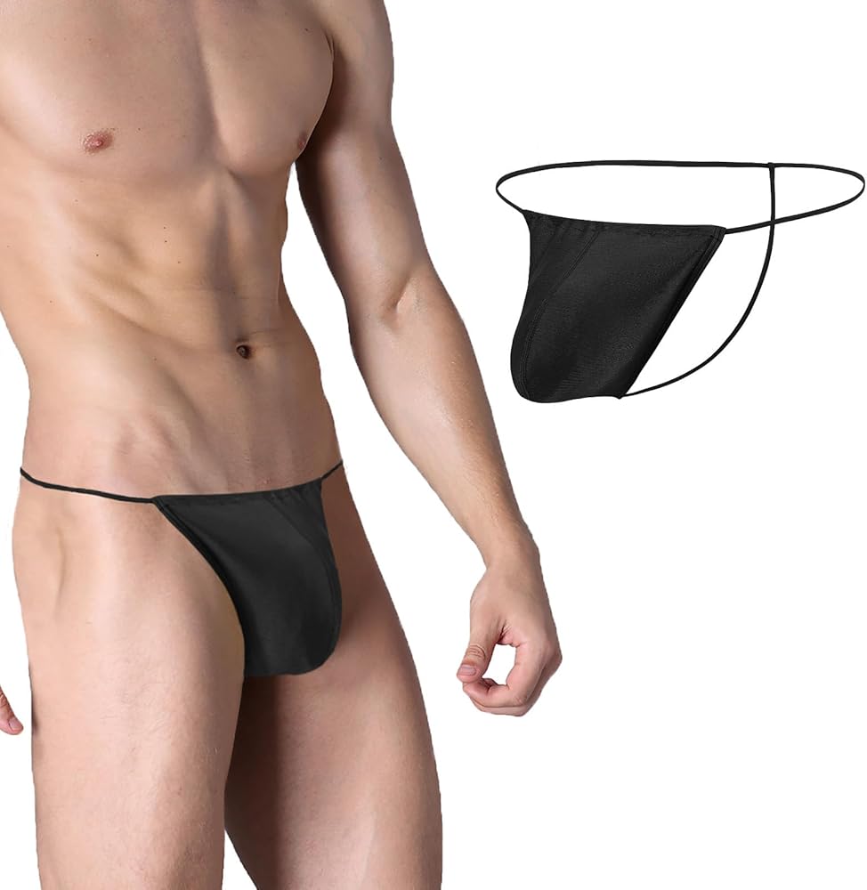 JINSHI Men's Ice Silk Thong Sexy G-String Underwear Mens Bulge Pouch Breathable Adjustable Underpants Low Rise Underwear