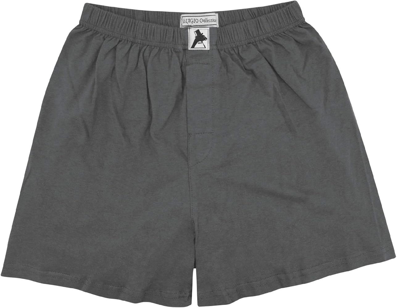 Biagio Mens Solid Charcoal Grey Color BOXER 100% Knit Cotton Shorts