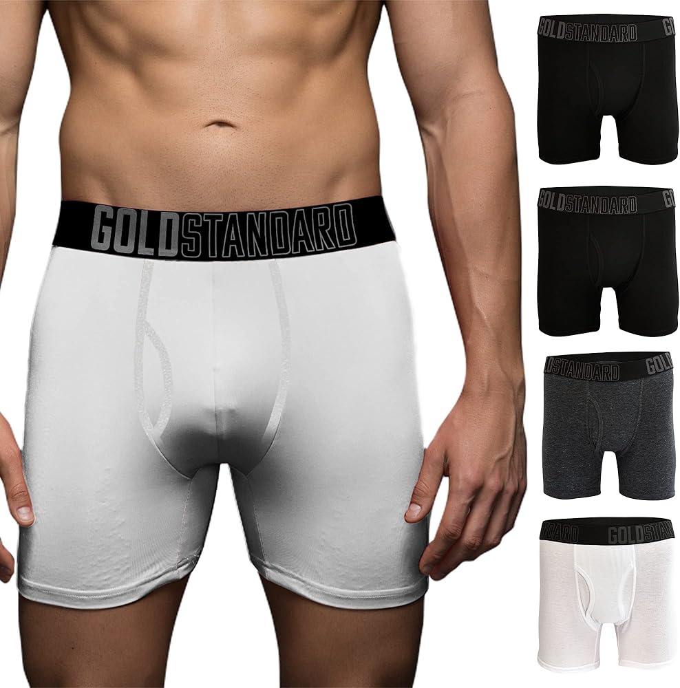 Gold Standard 4-Pack Men's Cotton Boxer Briefs - Men's Underwear with Premium Stretch & Breathable Soft Cotton