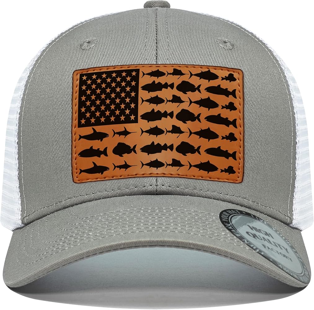 Fishing Gifts for Men Women, Funny Fish Flag Trucker Hat for Fisherman Unique Stuff,Grey