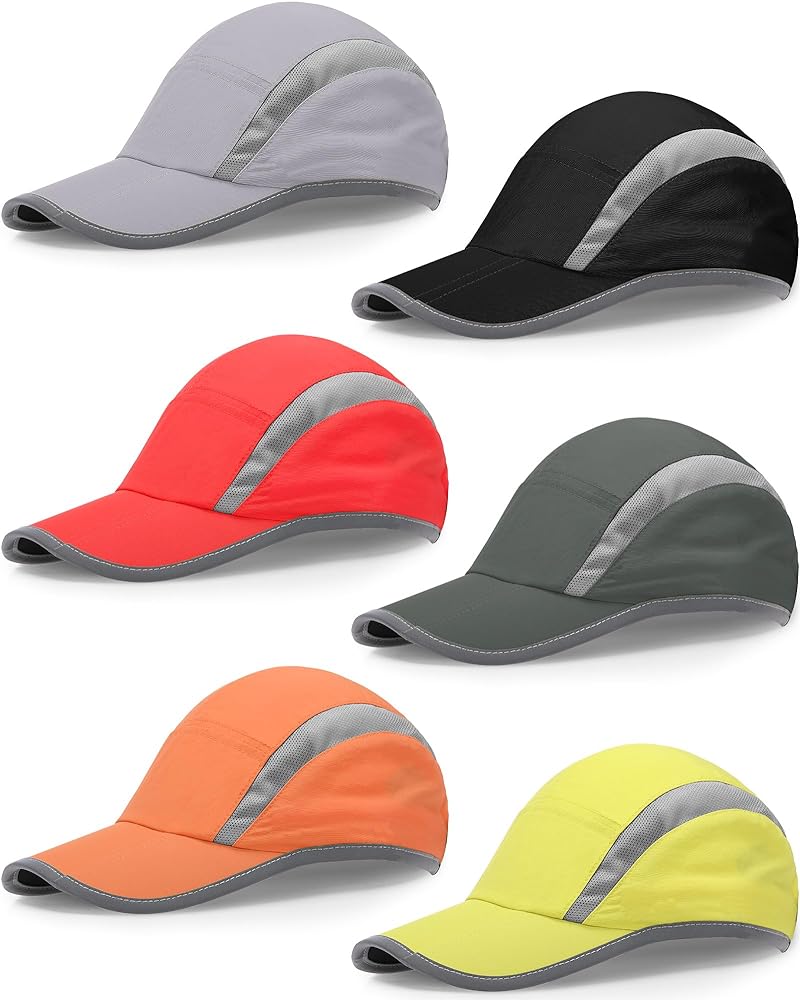 6 Pcs Sun Protection Sport Running Cap Folding Reflective Running Hat Unstructured Mesh Breathable Sport Hats for Men Women Outdoor Summer