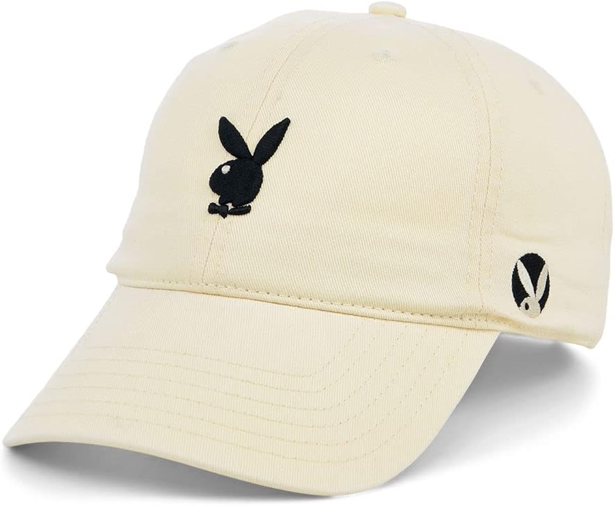 PlayBoy's unisex-adult Gold Rush Adjustable Strapback Dad Hat, Ivory/Black, One Size