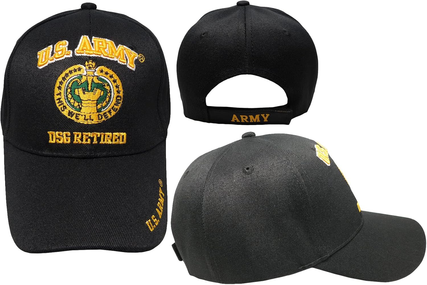 Trade Winds US Army DSG Drill Sergeant Retired Black 100% Acrylic Adjustable Embroidered Cap Hat