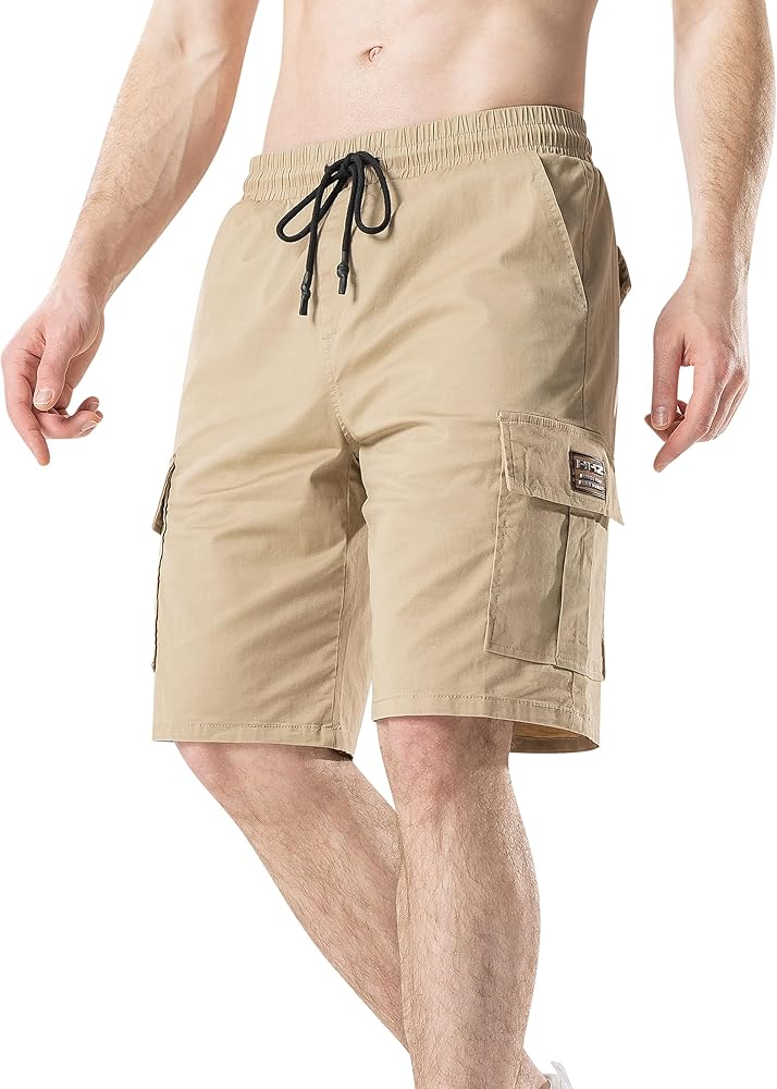 Men's Cargo Shorts Cotton Drawstring Summer Stretch Relaxed Fit with 6 Pockets Mens Work Short