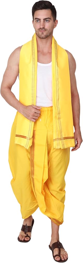 Rameshwaram Fabrics Silk Ready to Wear Dhoti for men, Readymade Dhoti Pant with Dupatta, Suitable with Kurta, Free Size