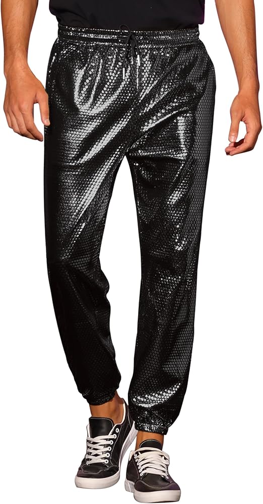 Lars Amadeus Metallic Pants for Men's Holographic Glitter Club Shiny Disco Sequin Pants