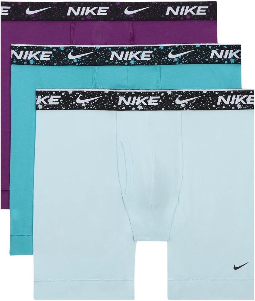 Nike Men's Dri-Fit Essential Cotton Stretch Boxer Brief, 3pk, Glacier Blue/Dusty Cactus/Viotech, S