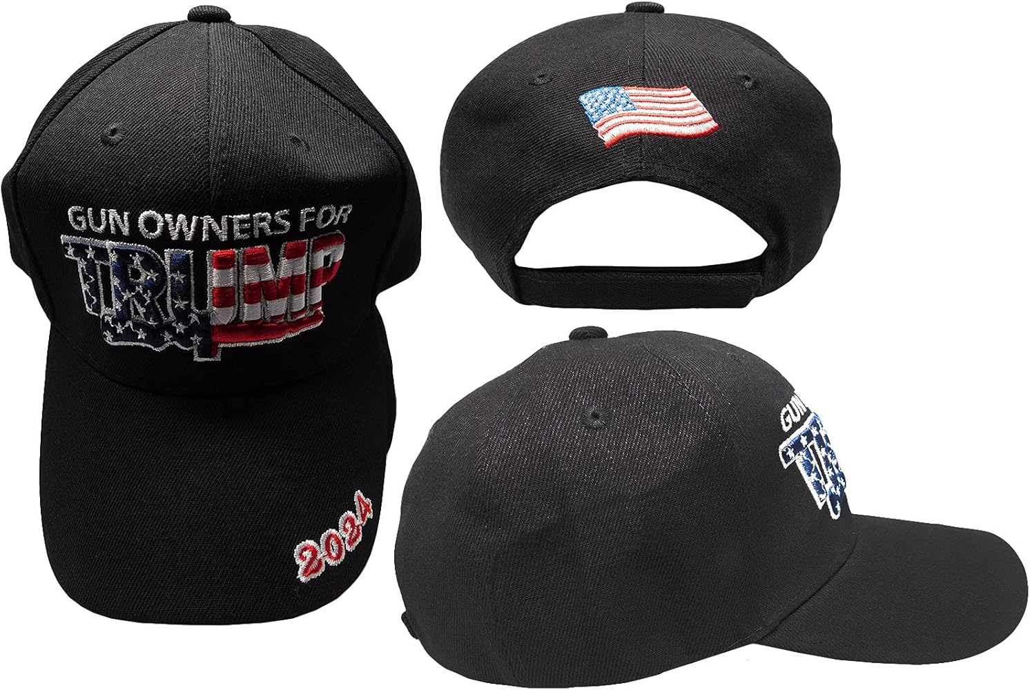 Gun Owners for Trump USA Rifle 2024 Black 100% Polyester Adjustable Embroidered Cap Hat