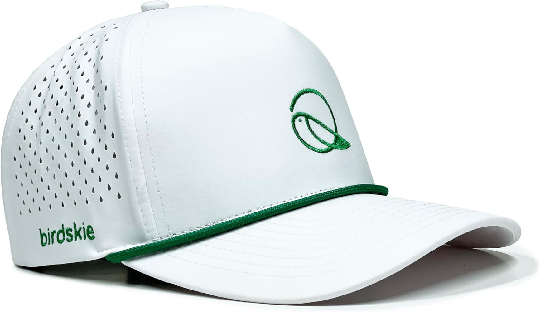 Golf Hat Snapback with Rope Design, Water Proof, Moisture Wicking, Breathable, Quick Drying, High Performance Golf Hat, The Captain 2 Golf Cap White Hat with Green Rope