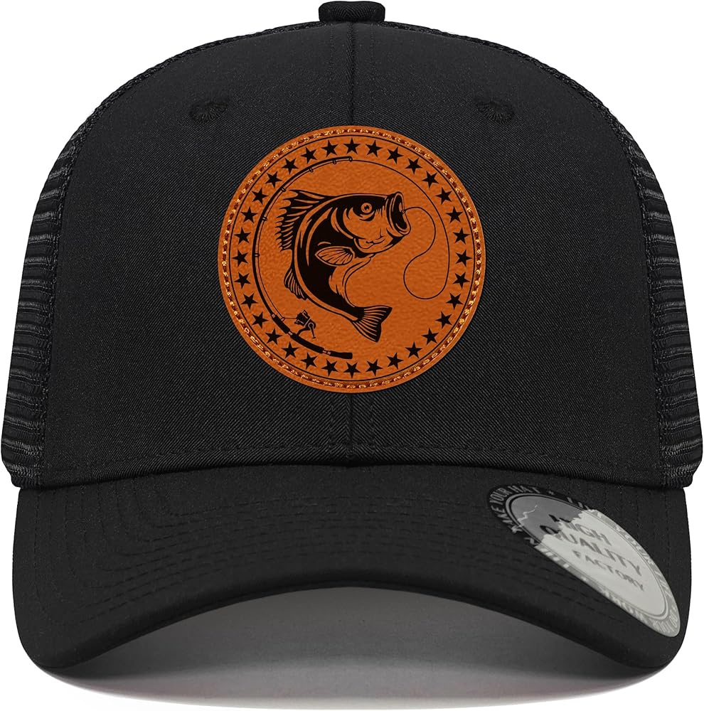 Fishing Gifts for Men Women, Unique Stuff Fish Flag Trucker Hat for Fisherman Best Gift, Black/Grey