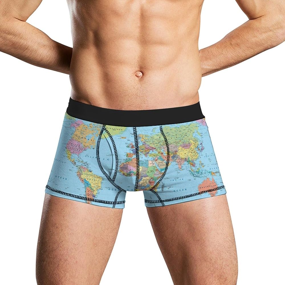 Color Earth Map Men's Boxer Briefs Stretch Underwear Soft Comfortable