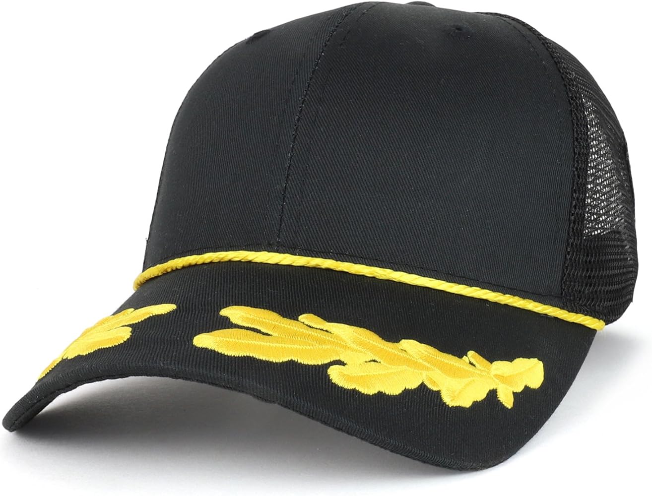 Captain Oak Leaf Embroidered Trucker Mesh Cap with Yellow Rope