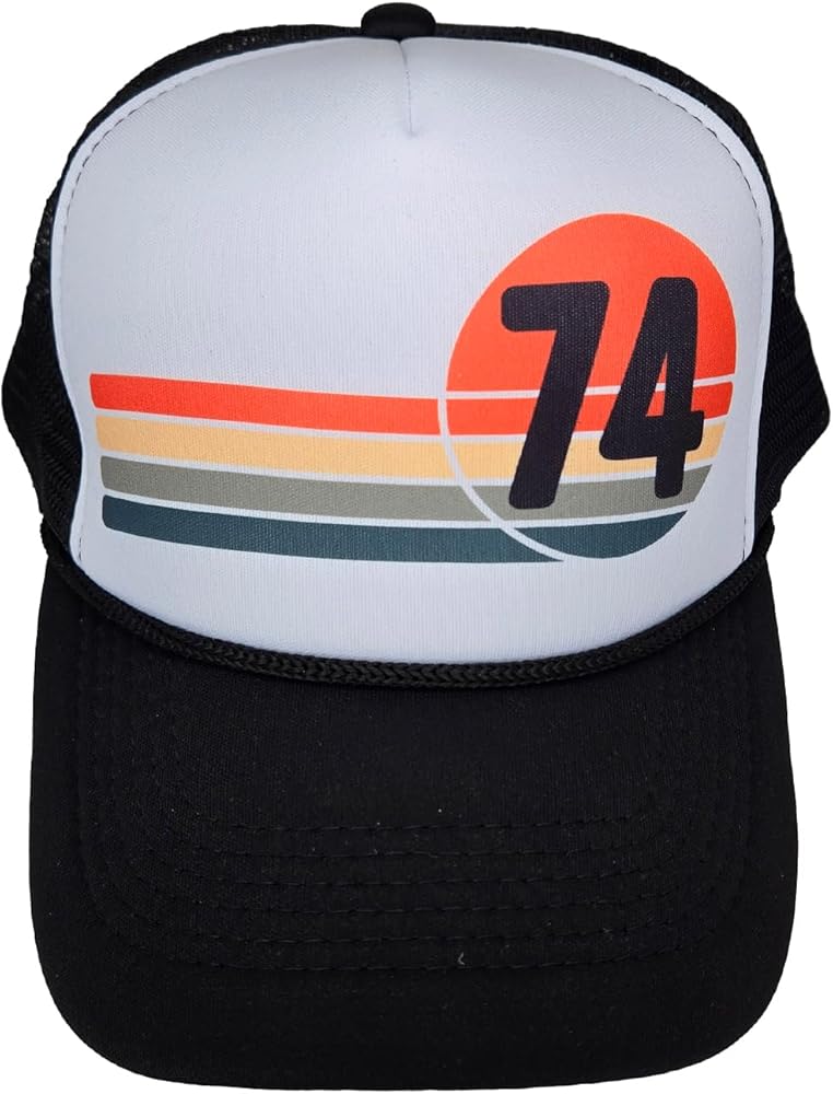 Retro 74 Trucker Hat Gift for 50th Birthday, 1974 Birthday Hat Gift for 50 Year Old Man or Woman White, Black