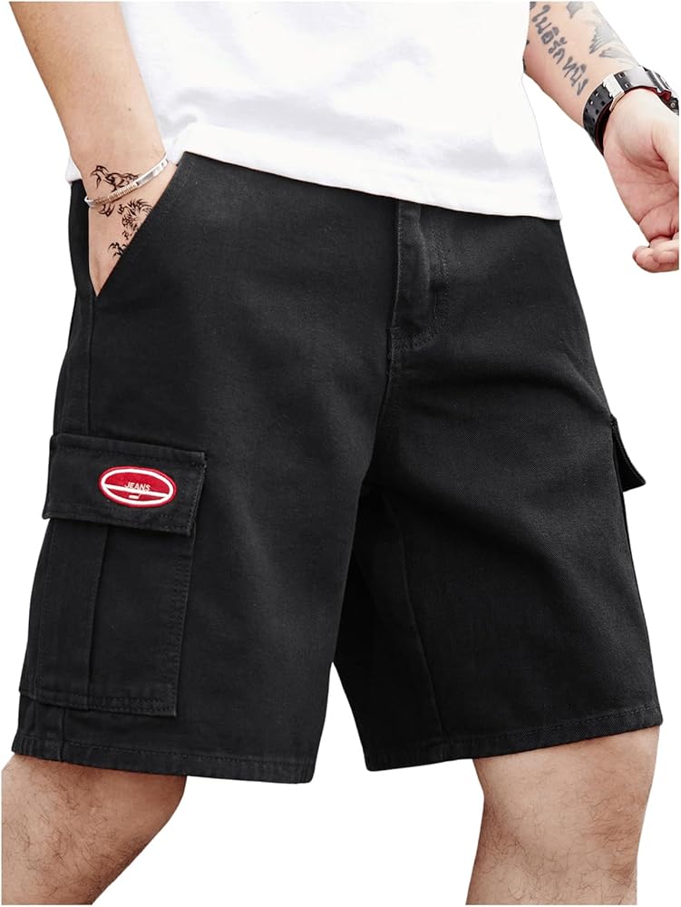 Verdusa Men's Straight Leg Denim Cargo Shorts Casual Bermuda Jean Short