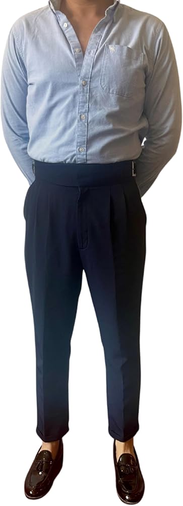 Gurkha Dress Pants for Men, Double-Pleated Front, Cuffed Bottoms, Adjustable Self-Belted Waist, Tailored Fit