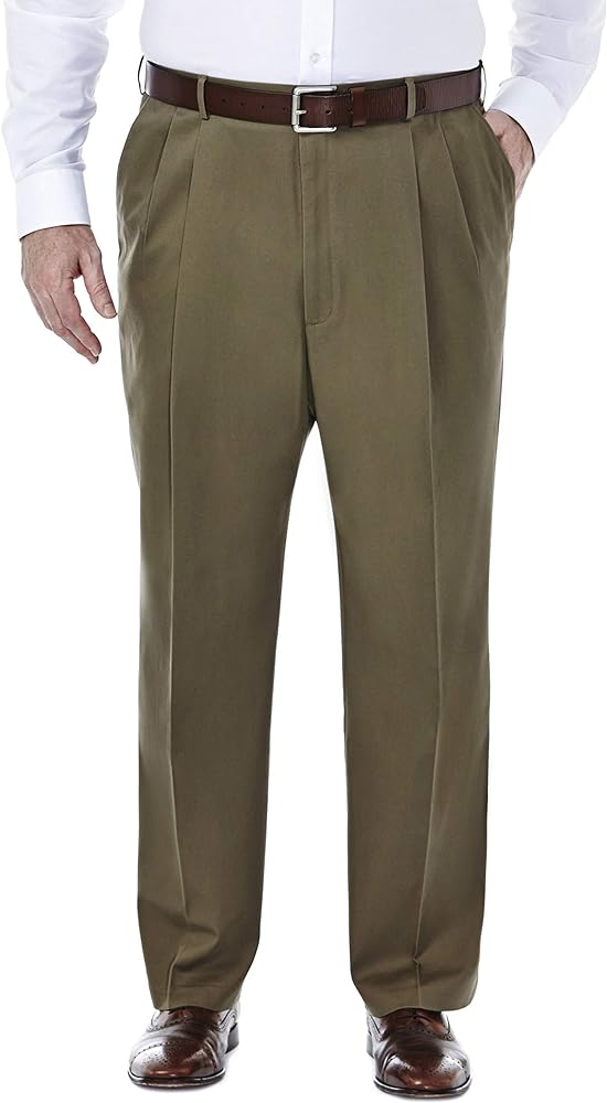 Haggar Men's Premium No Iron Khaki Classic Fit Pleat Front Pant (Regular and Big & Tall Sizes)