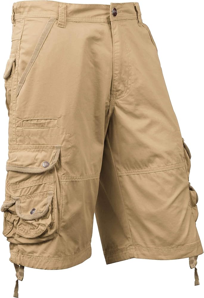 Mens Premium Cargo Shorts with Belt Outdoor Twill Cotton Loose Fit Multi Pocket Pants