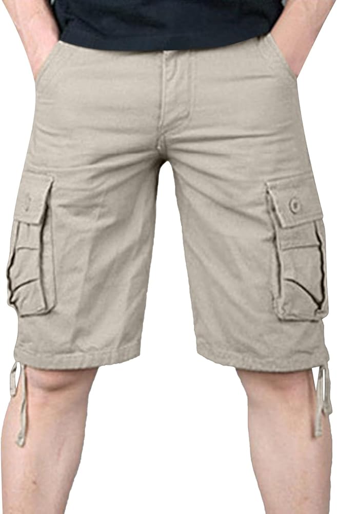 Men's Stretch Waist Multi Pocket Cargo Shorts Tactical Military Combat Short Pants Lightweight Relaxed Fit Shorts