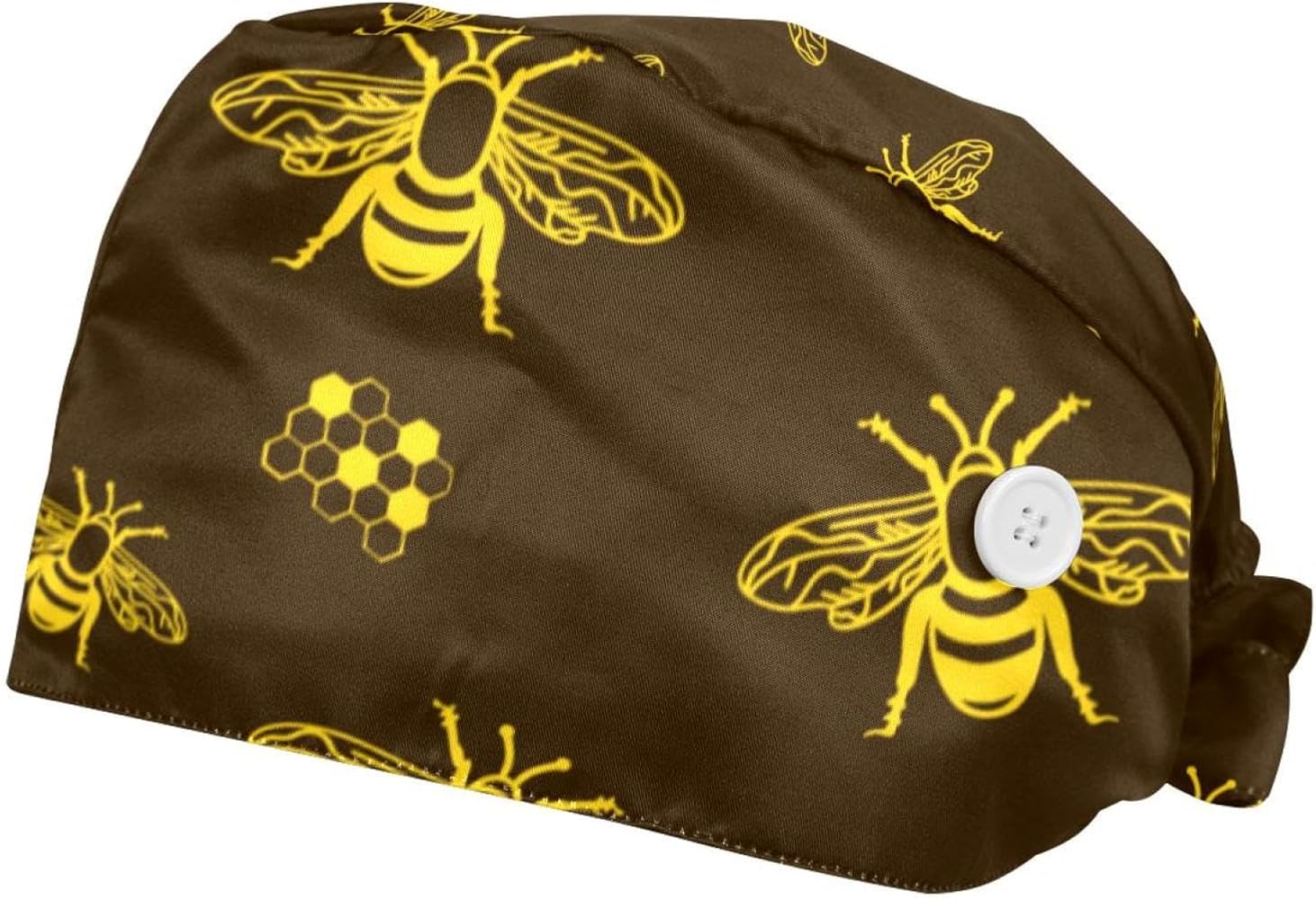 2 PCS Working Cap with Sweatband, Cute Bee Pattern Surgical Scrub Cap Adjustable Tie Back Hats