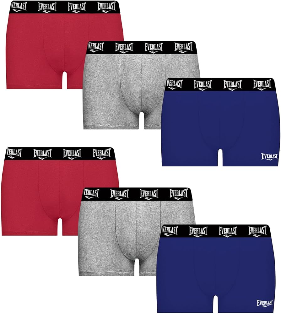 Everlast Mens Trunks Underwear - Short 4" Inseam, Breathable Cotton Underwear for Men Pack of 6 Cotton Stretch Mens Underwear