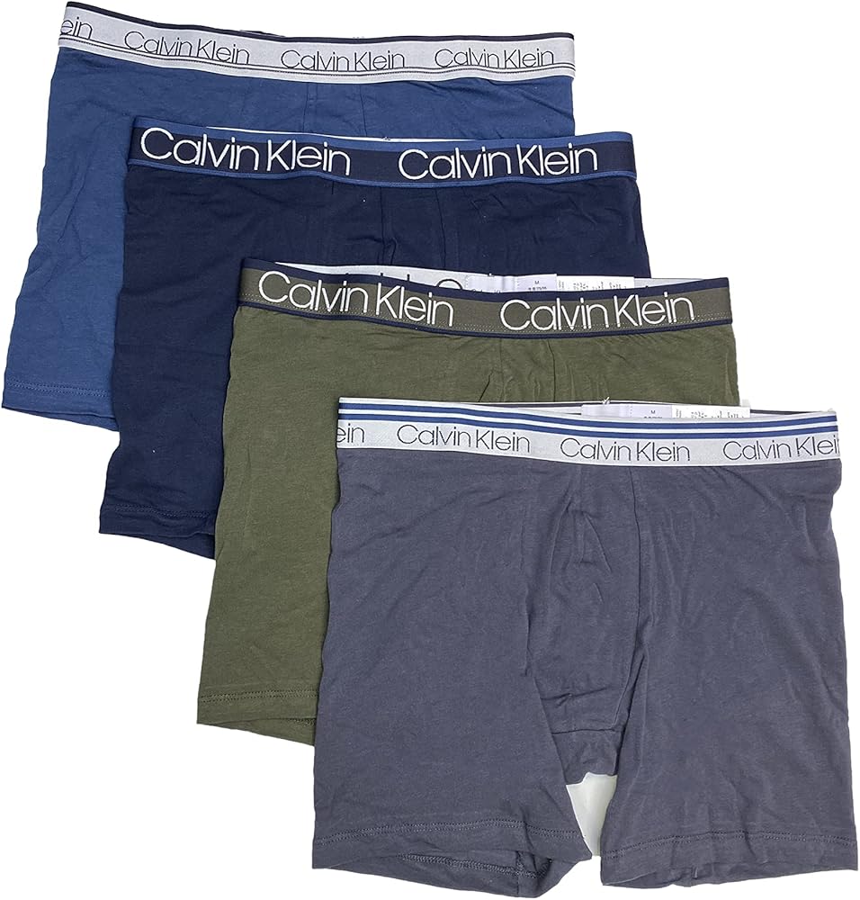 Calvin Klein Men`s Variety Waistband Cotton Stretch Boxer Briefs 4 Pack (Olive(NP2428-301)/G_O, Large)