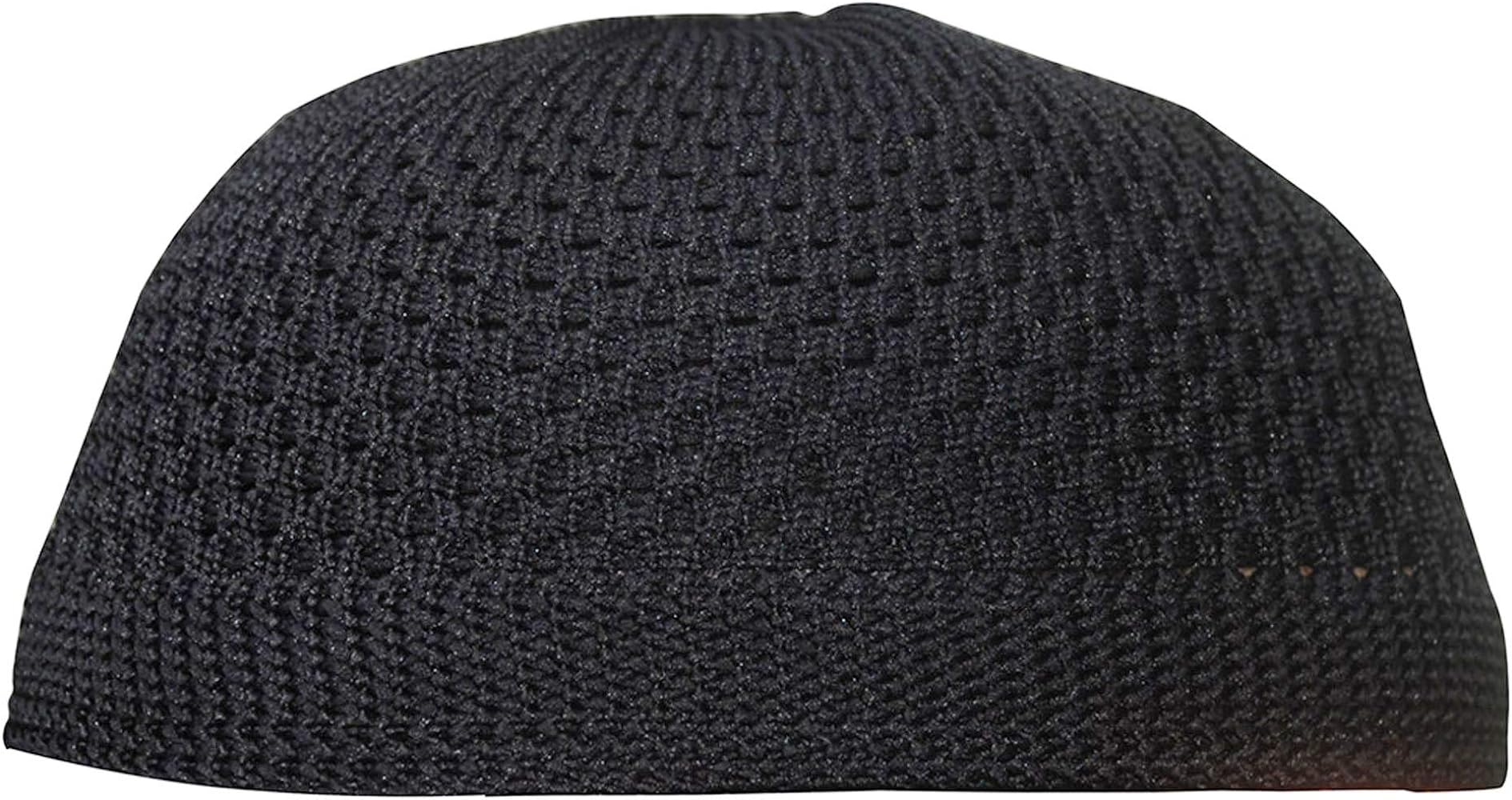 TheKufi® Plain Black Open-Weave Nylon Large Stretchy Kufi Hat Skull Cap Beanie