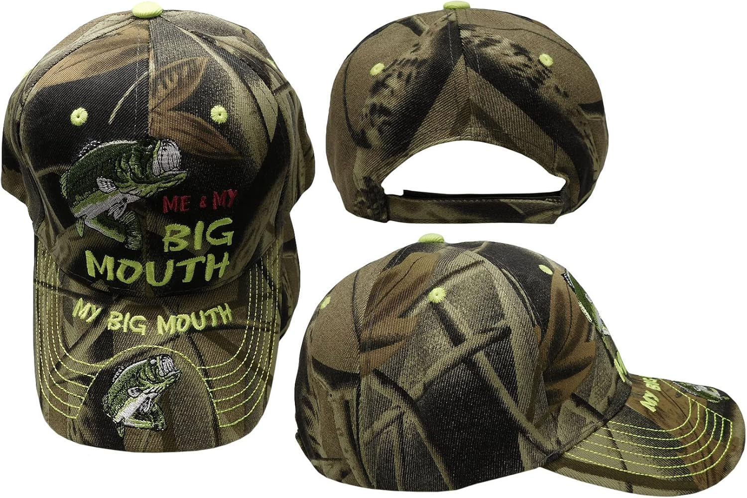 AES Me and My Big Mouth Bass Fish Embroidered Cap Hat (Full Camo) (TOPW)