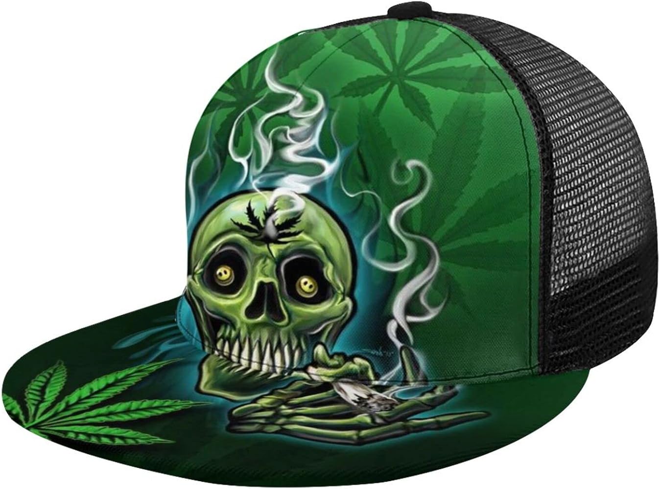 Baseball Cap Happy Skull Head Smoking Marijuana Leaf Weed Baseball Caps Unisex Snapback Flat Bill Hip Hop Hats