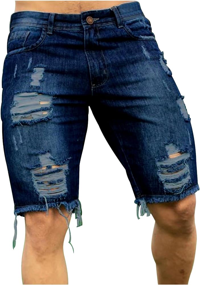 Men's Shorts Jeans Shorts Ripped Distressed Denim Shorts with Broken Hole Stretchy Jeans Shorts