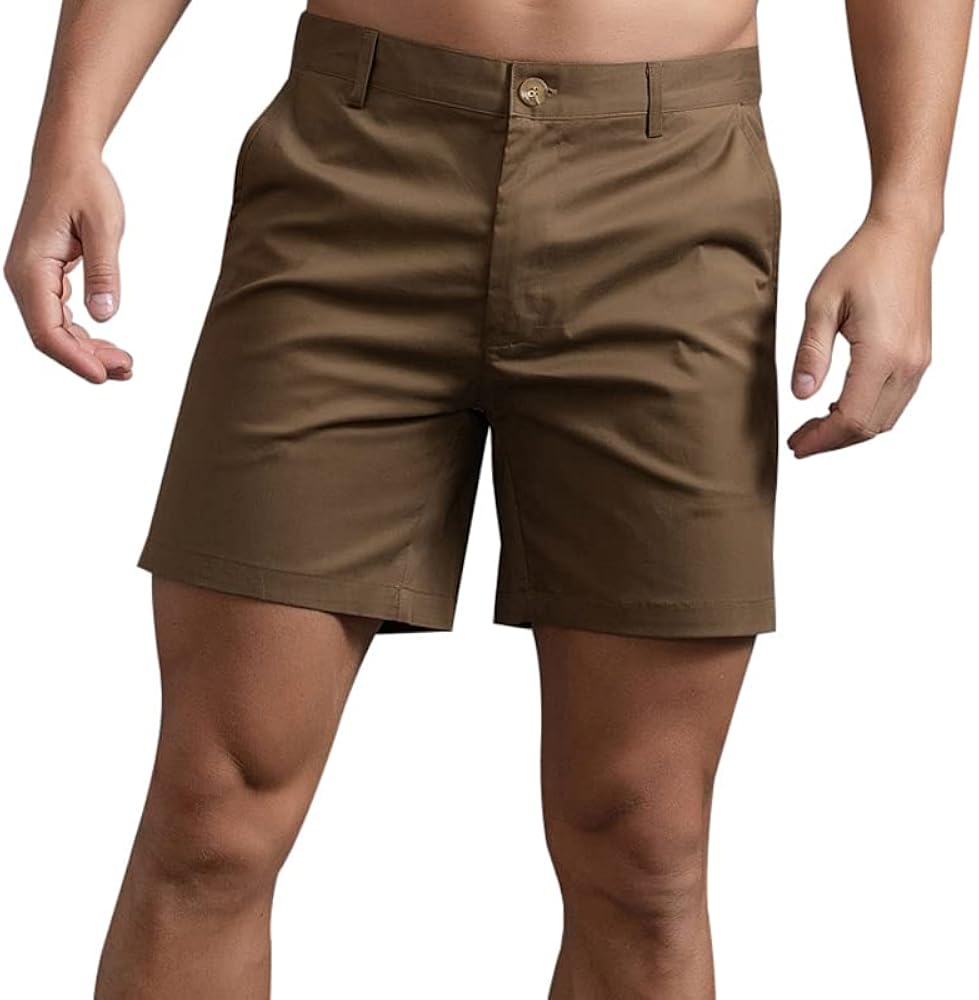 Men's Slim-Fit 6 Inch Flat Front Comfort Chino Shorts Stretch Casual Short Cotton Shorts