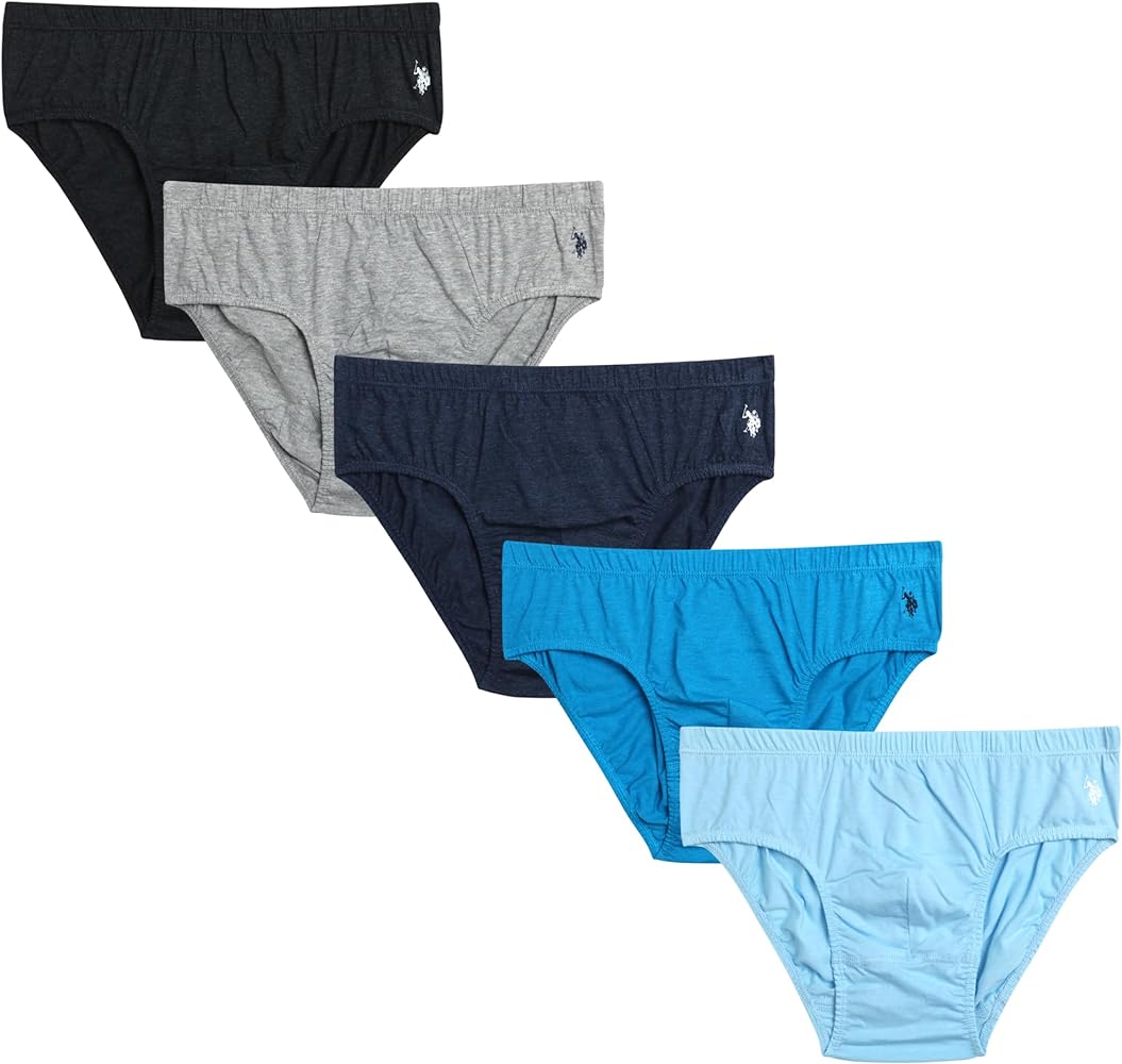 U.S. Polo Assn. Men's Underwear - Low Rise Briefs with Contour Pouch (5 Pack), Size Medium, Sky Blue Maritime Blue Navy Blue Grey Charcoal Heather