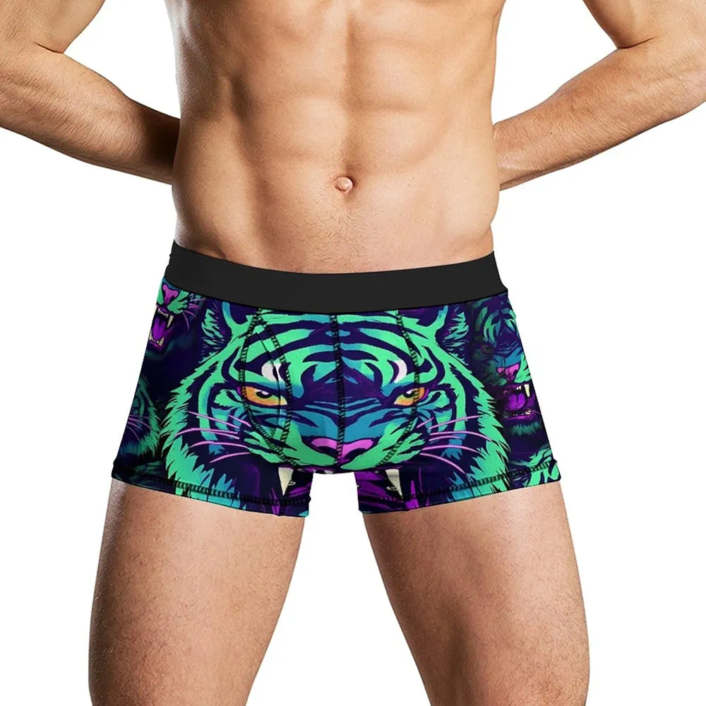 Neon Tigers with Scary Teeth Men's Boxer Briefs Soft Underwear Stretch Trunks Shorts Underpants