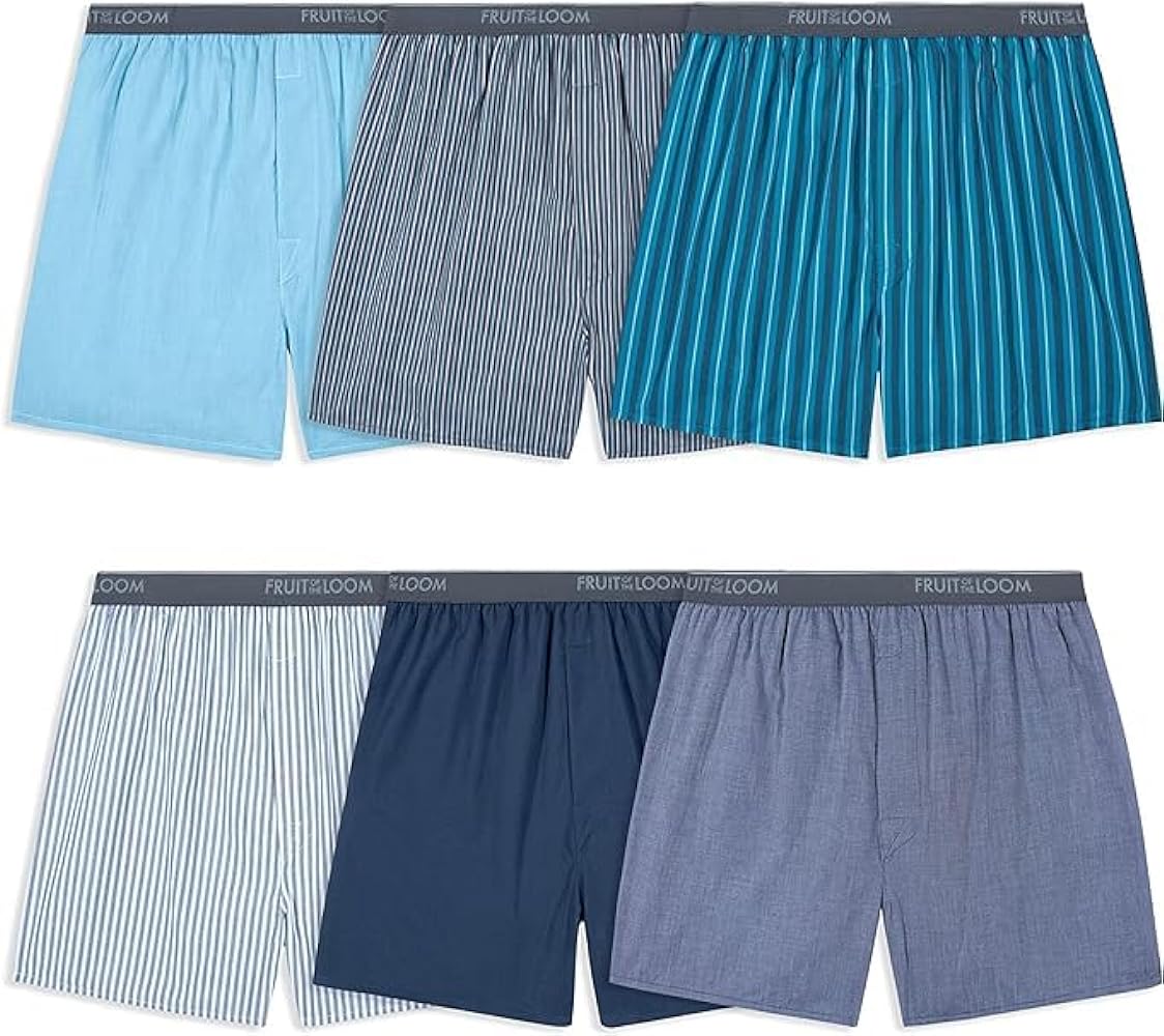 Fruit of the Loom mens Tag-free (Knit & Woven) Boxer Shorts, Woven - 6 Pack Exposed Waistband, XX-Large US