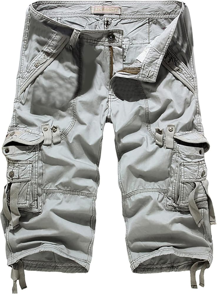 Mens Cargo Shorts with Muti-Pockets, Outdoor Hiking Travel Shorts Athletic Fit Comfy Straight Workout Tooling Shorts