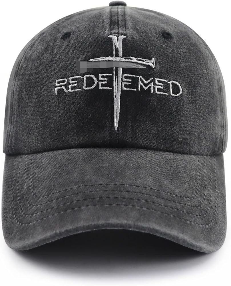 Christian Gifts for Women Men, Funny Embroidered Jesus Cross Nails Hat, Adjustable Washed Cotton Faith Redeemed Baseball Cap, Christ Blessed Gifts for Dad Mom Grandma Grandpa Family Friends Black