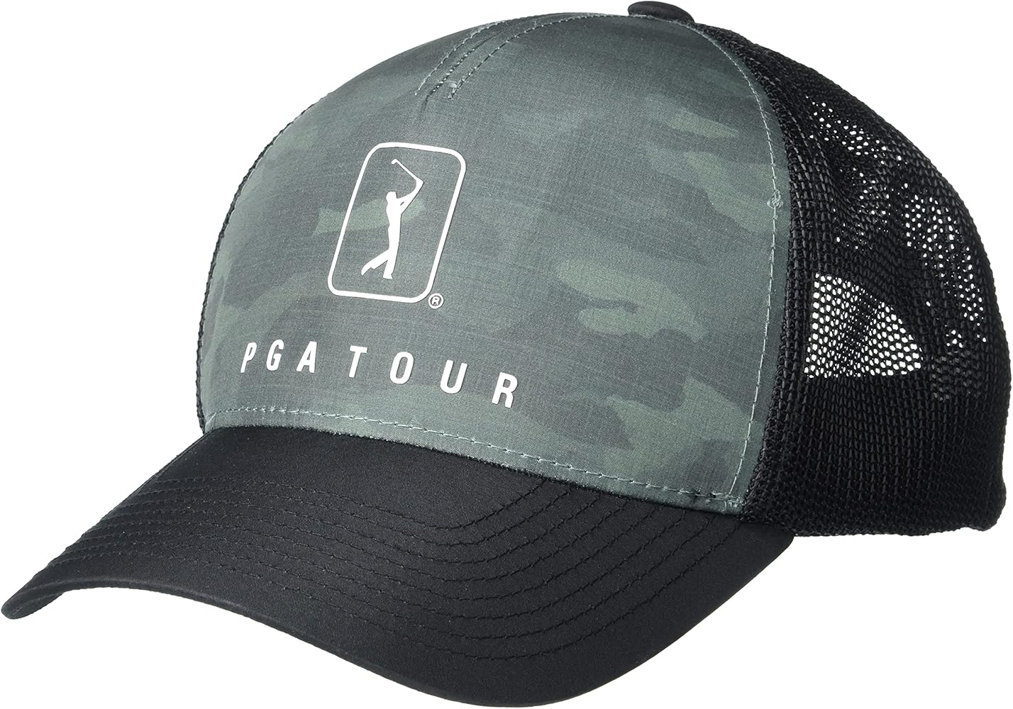 PGA TOUR Men’s Standard Camo Golf Trucker Hat with Moisture-Wicking Band and Snap-Back Closure