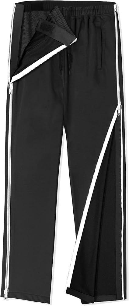 Unisex Tearaway Pants with 2 Side Zippers Snaps for Post Surgery Men Cotton Rip Off Breakaway Pant for Hip Replacement