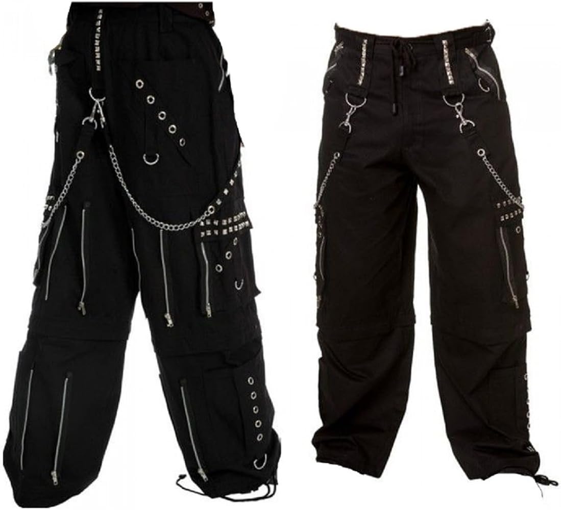 Gothic Men Black Chrome Trousers Punk Rock Studs Metal/Chain Trouser Pant (5XL)