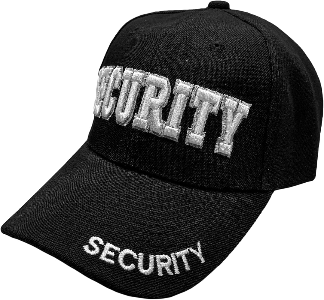 mens Security Hat Baseball Ball Cap Black Embroidered Adjustable 100% Cotton