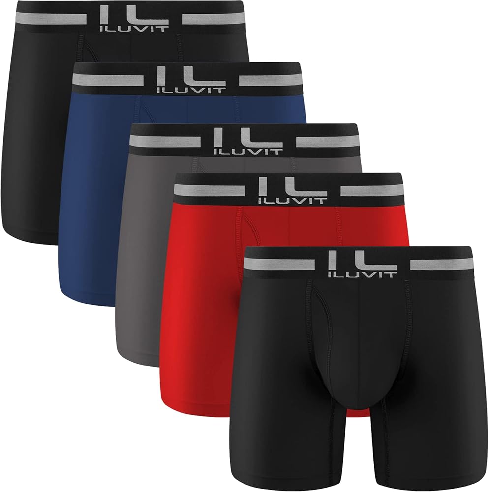 Natural Feelings Men’s 6" Underwear Boxer Briefs Stretch Performance Quick Dry Sports Underwear Men 5-Pack S-XXL