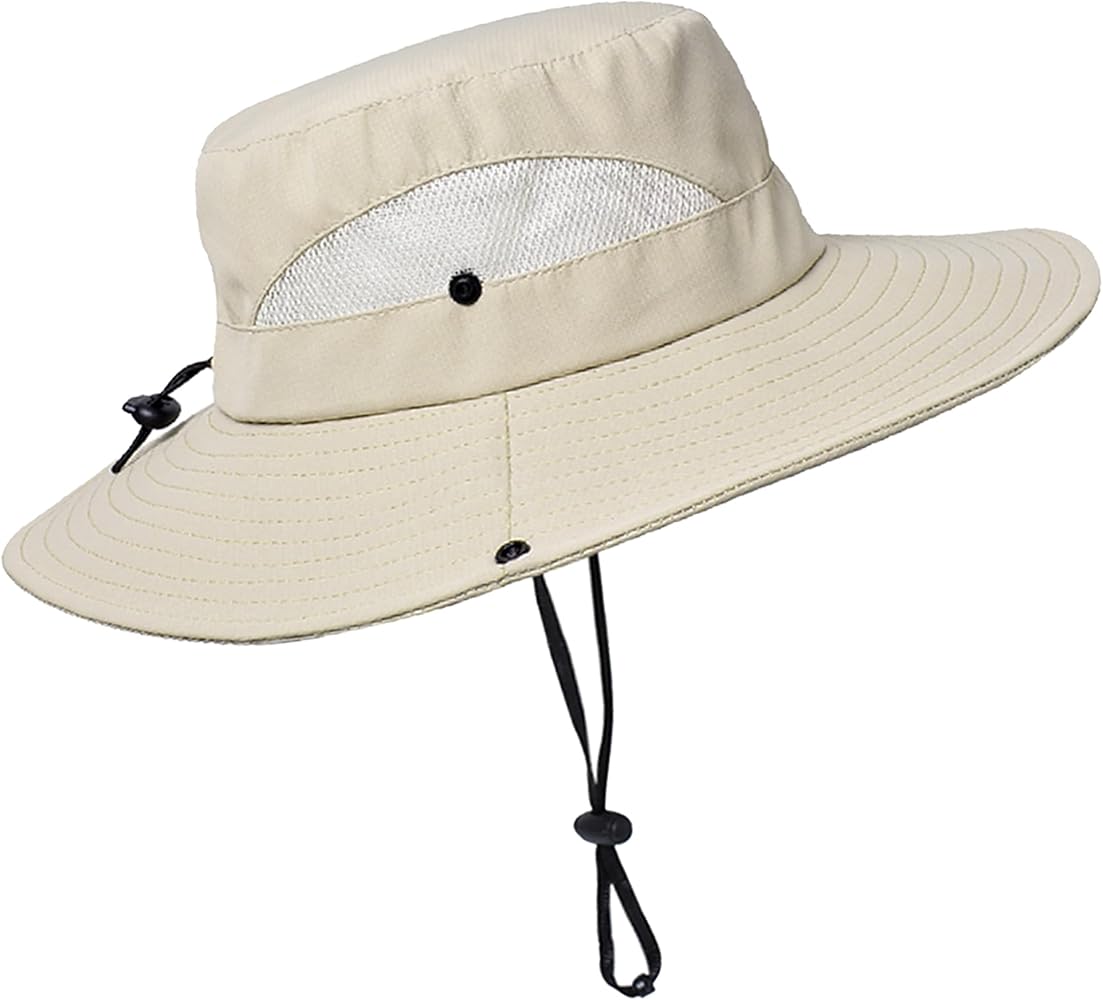 Wide-Brim Sun Hats for Men Women Outdoor Sun-Protection Fishing Hat Bucket Safari Cap with Breathable Mesh for Beach, Hiking