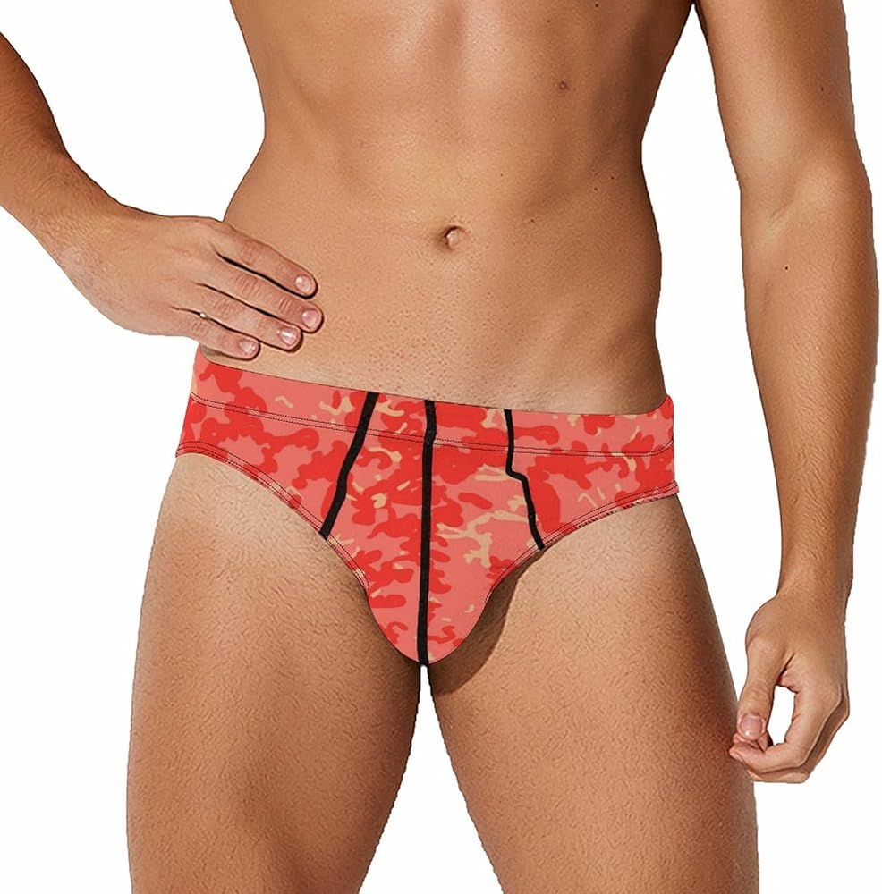 Living Coral Color Camo Pattern Breathable Mens Underwear Soft Briefs Lightweight Low Rise Panties