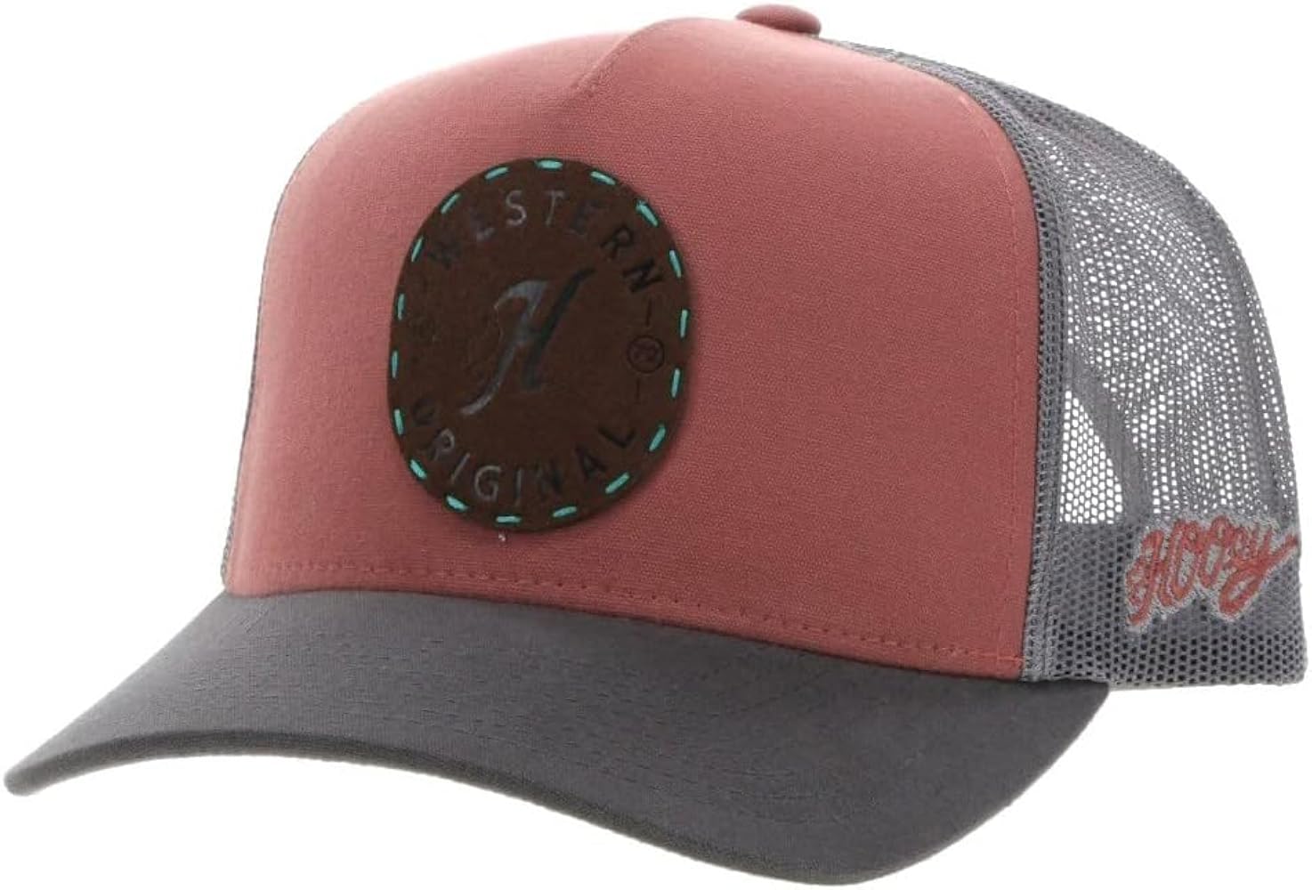 HOOEY Spur Adjustable Snapback Trucker Mesh Back Hat with Logo (Salmon/Grey)