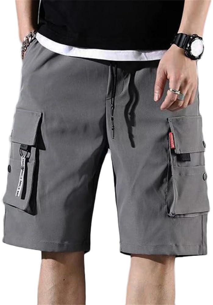 Andongnywell Men's Mid Waist Cargo Shorts Relaxed Fit Multi Pocket Zipper Outdoor Cotton Cargo Short Trousers