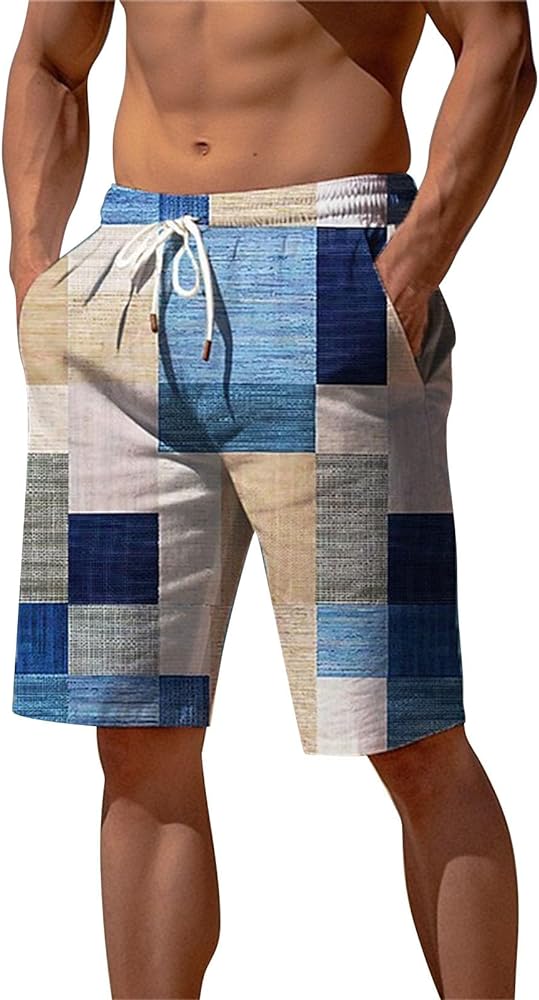 Men's Shorts Summer Shorts Casual Shorts Pocket Drawstring Elastic Waist Graphic Color Block Men Beach Wear Shorts